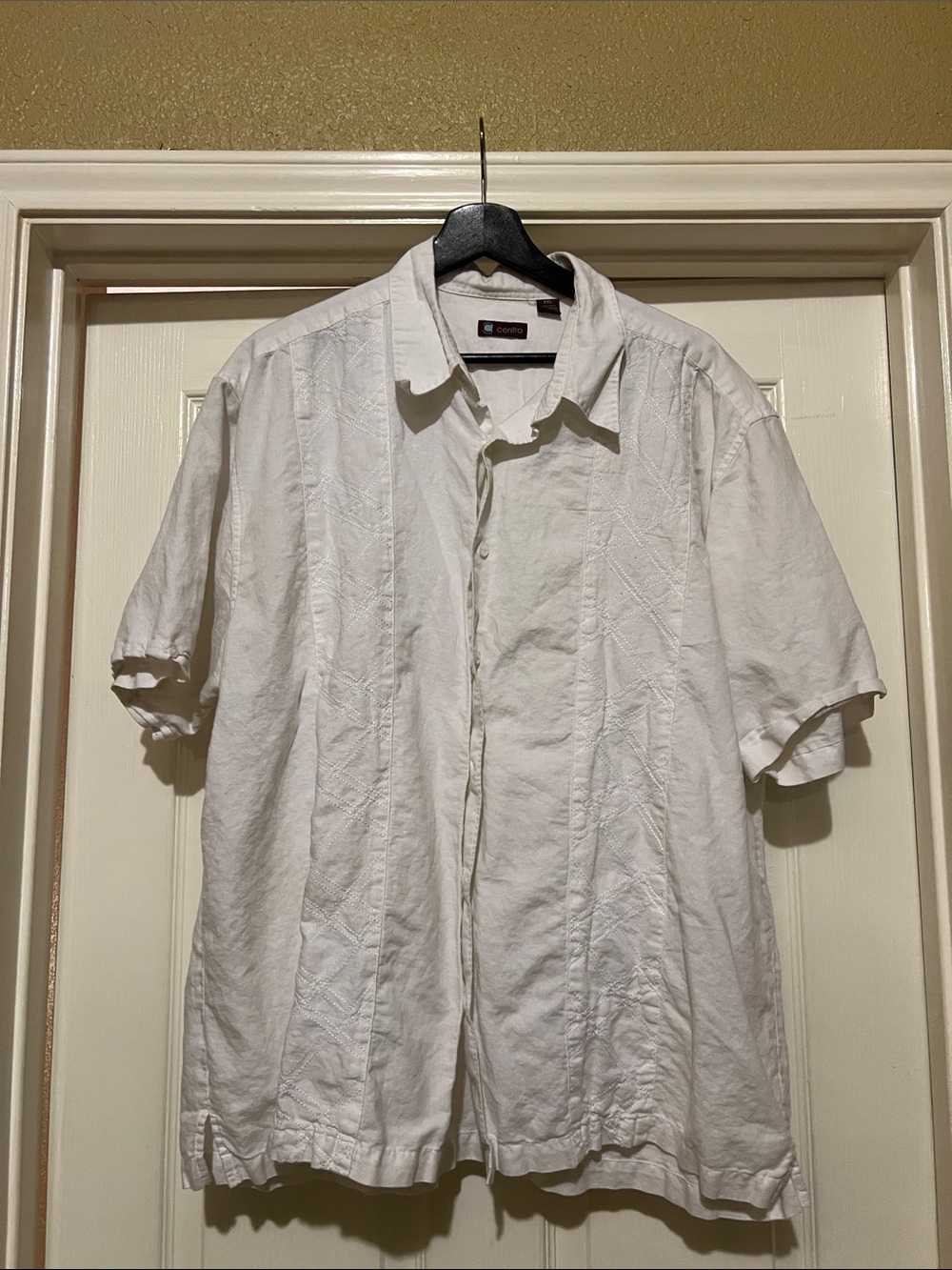 Centro Linen/Cotton White Short-Sleeve Button-Down Shirt- size XXL, EUC
